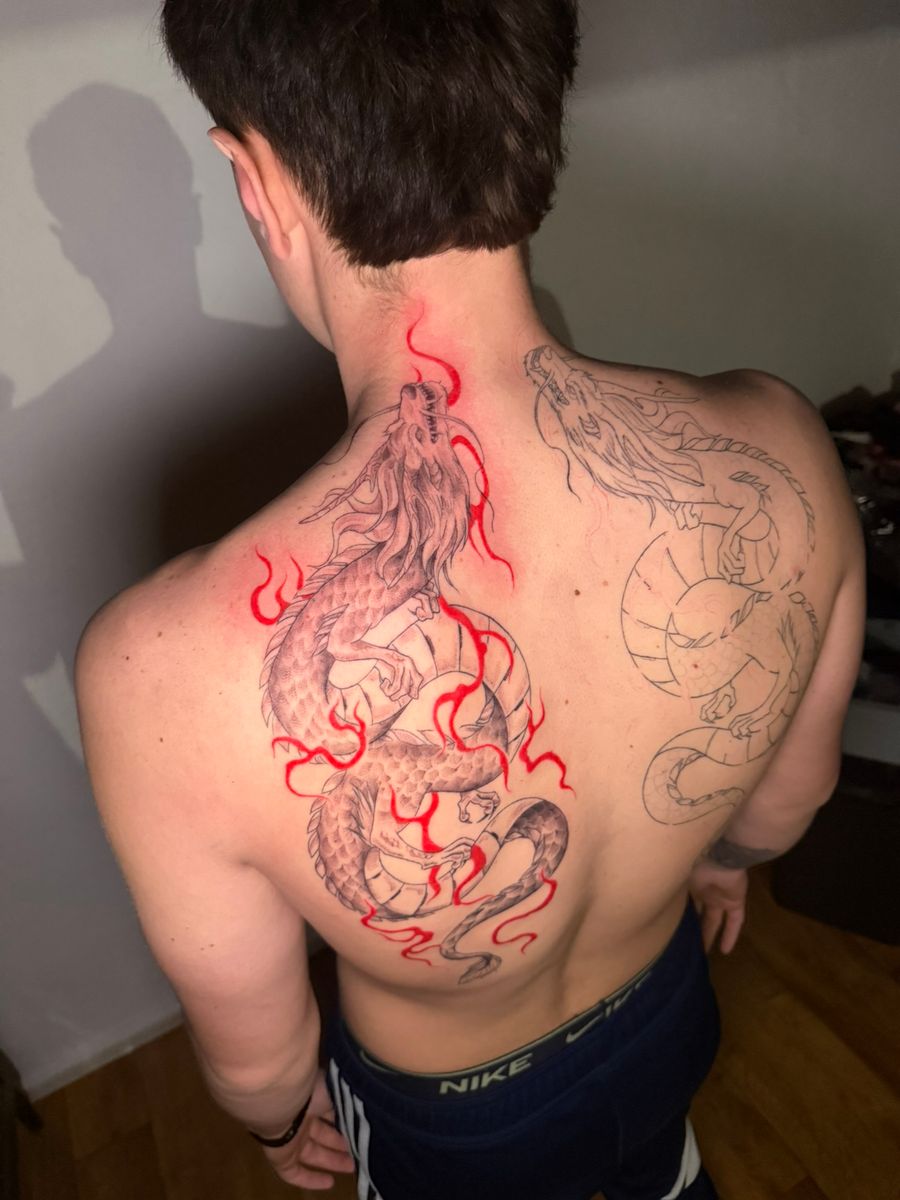 Tatouage dragons néo-japonais par Lazyness